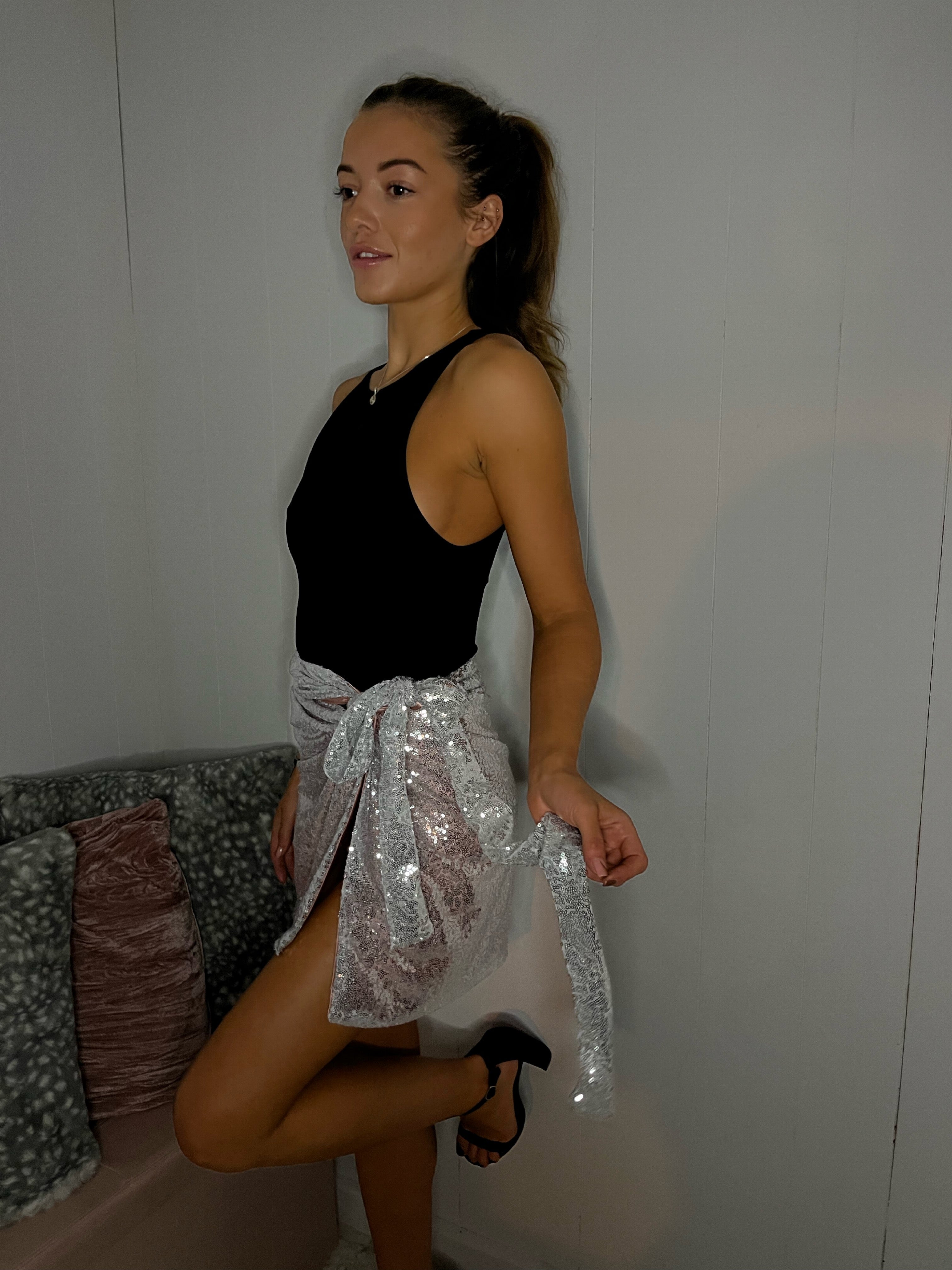 Sequin mini wrap clearance skirt